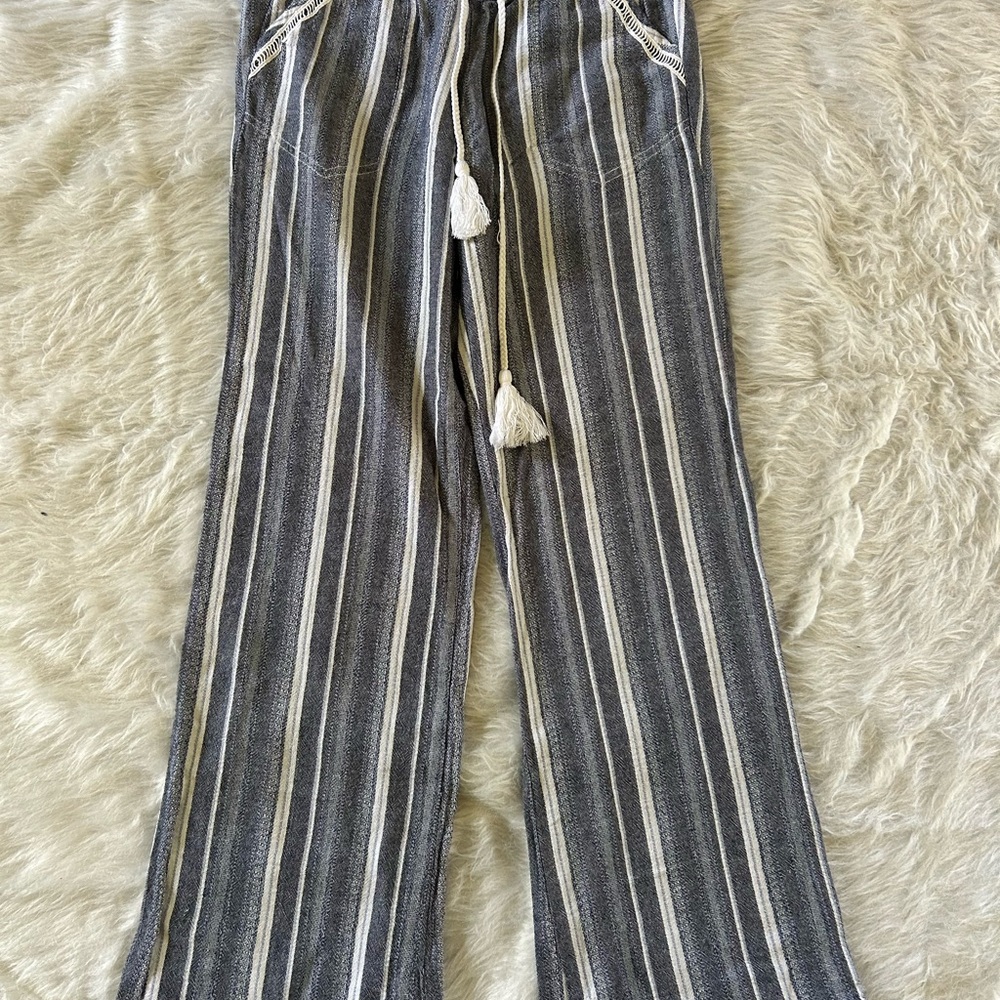 Rewind Navy and White Striped Linen Pants